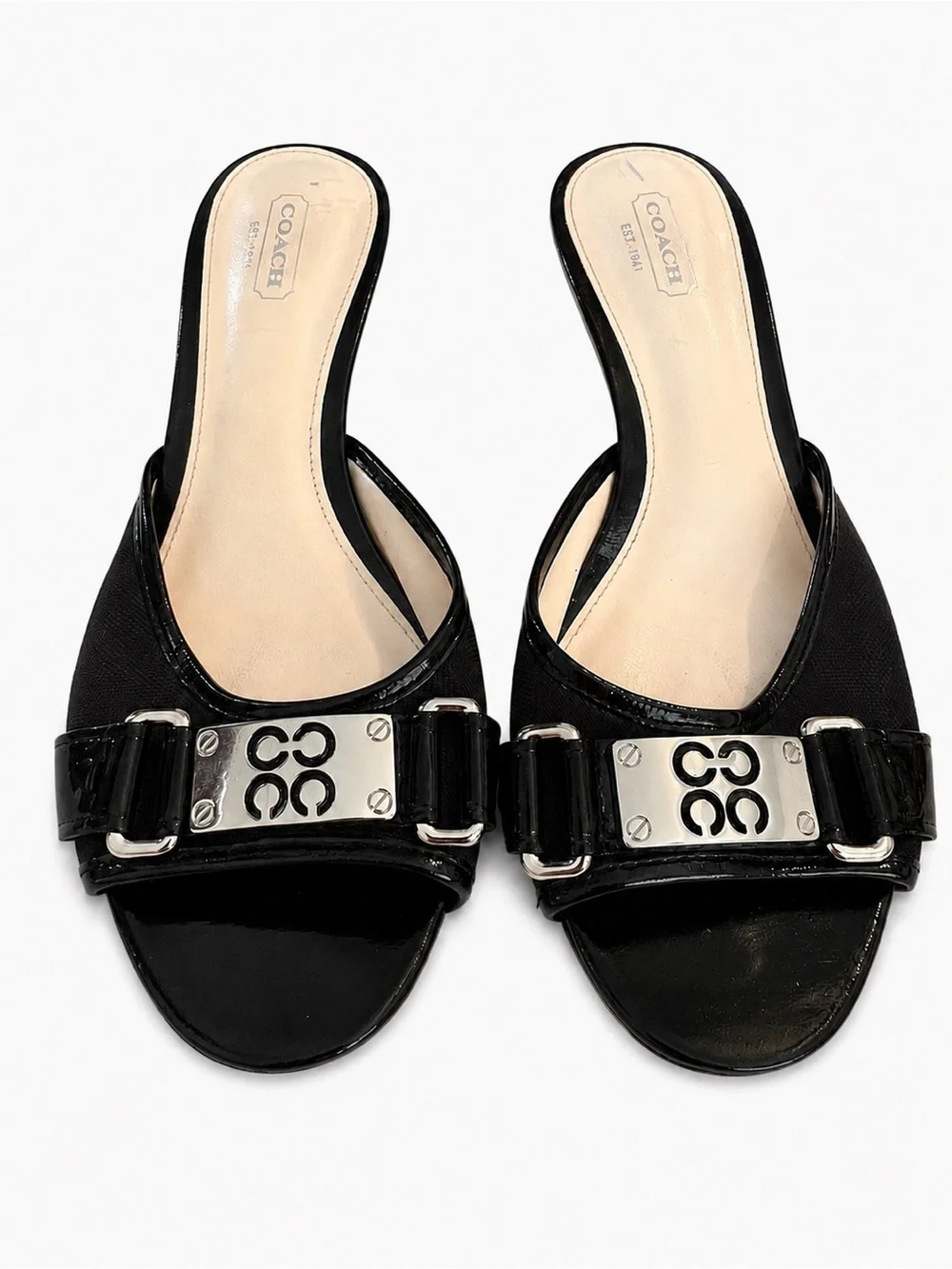 Coach Black Kitten Heels With Metal Monogram Detail